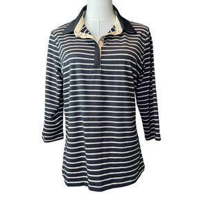 Tail Striped black Polo Shirt with Gold Snap Detail | Size Large